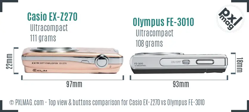 Casio EX-Z270 vs Olympus FE-3010 top view buttons comparison