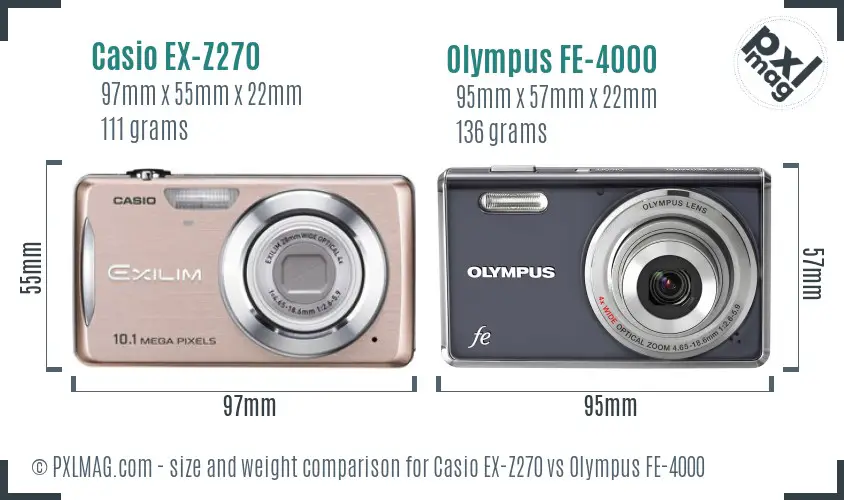 Casio EX-Z270 vs Olympus FE-4000 size comparison