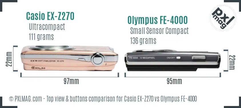 Casio EX-Z270 vs Olympus FE-4000 top view buttons comparison