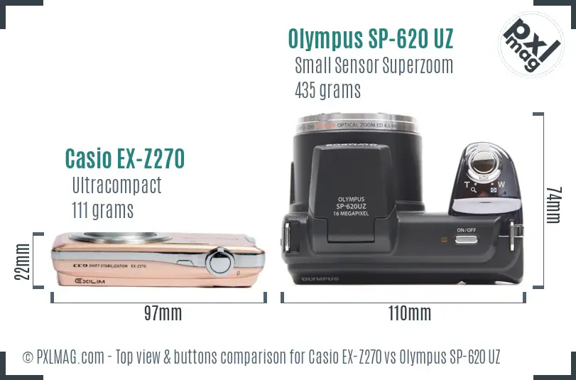 Casio EX-Z270 vs Olympus SP-620 UZ top view buttons comparison