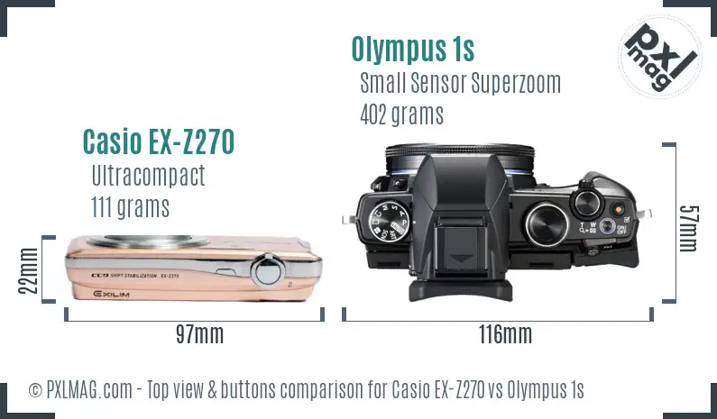 Casio EX-Z270 vs Olympus 1s top view buttons comparison