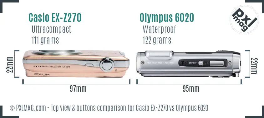 Casio EX-Z270 vs Olympus 6020 top view buttons comparison