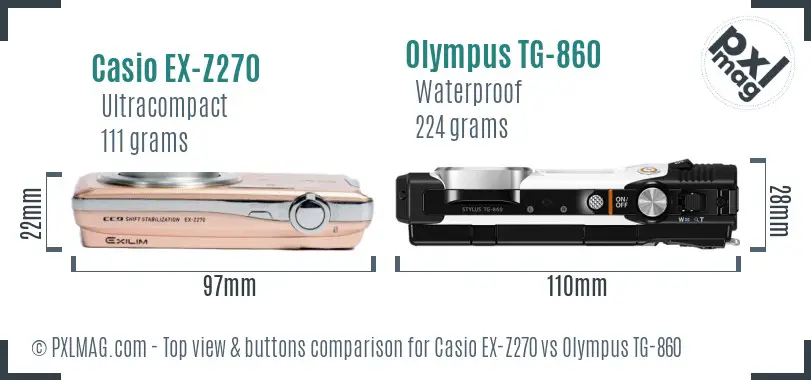 Casio EX-Z270 vs Olympus TG-860 top view buttons comparison