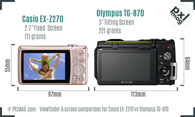 Casio EX-Z270 vs Olympus TG-870 Screen and Viewfinder comparison