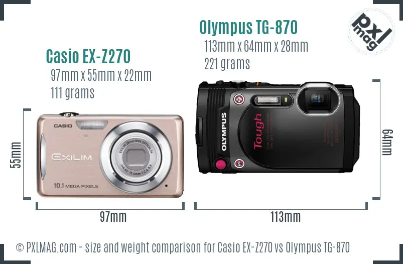Casio EX-Z270 vs Olympus TG-870 size comparison