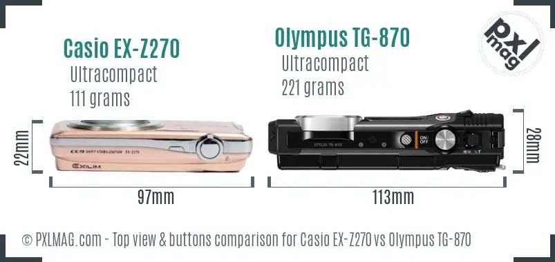 Casio EX-Z270 vs Olympus TG-870 top view buttons comparison