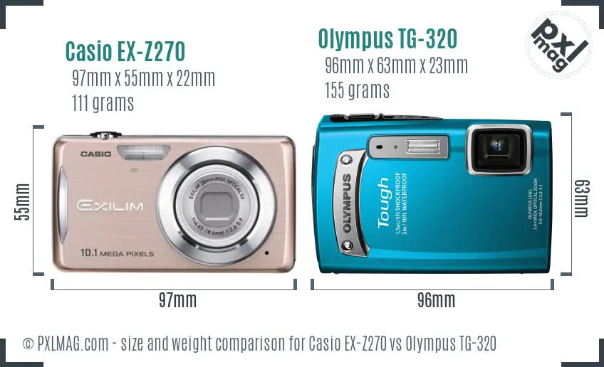 Casio EX-Z270 vs Olympus TG-320 size comparison