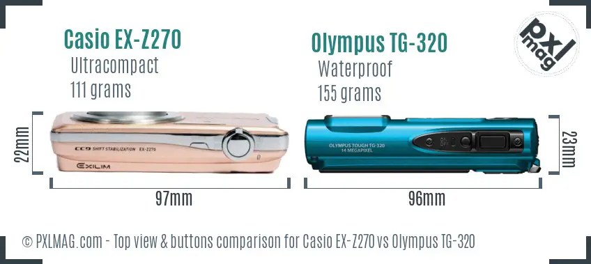 Casio EX-Z270 vs Olympus TG-320 top view buttons comparison