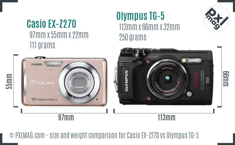 Casio EX-Z270 vs Olympus TG-5 size comparison