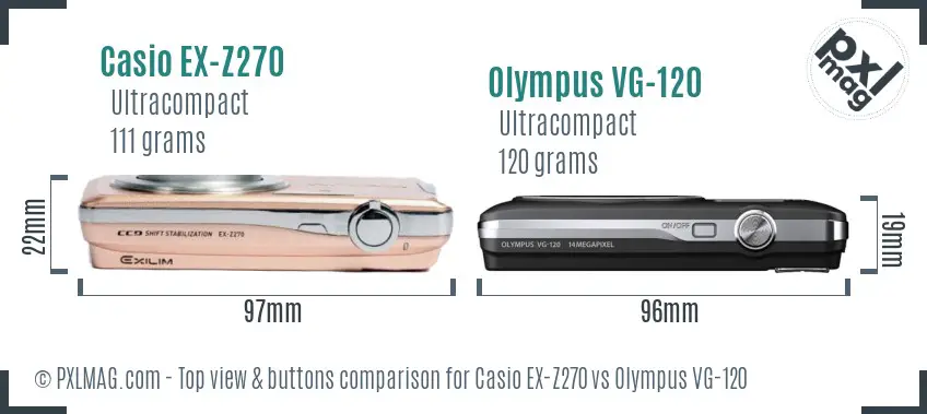 Casio EX-Z270 vs Olympus VG-120 top view buttons comparison