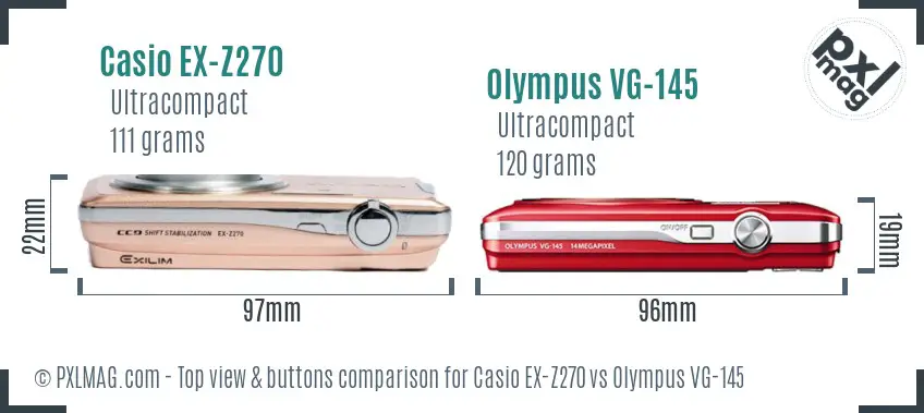 Casio EX-Z270 vs Olympus VG-145 top view buttons comparison