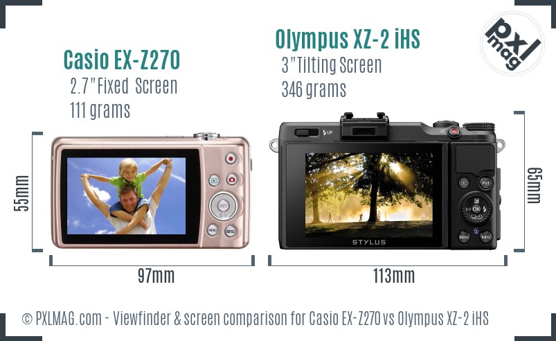Casio EX-Z270 vs Olympus XZ-2 iHS Screen and Viewfinder comparison