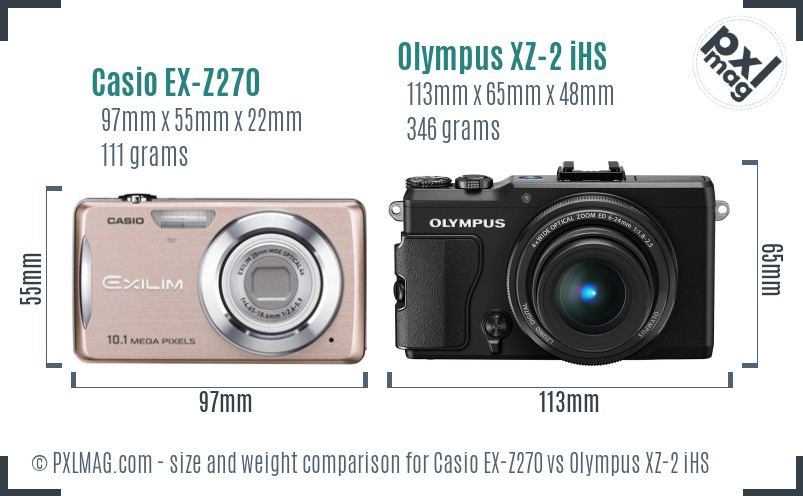 Casio EX-Z270 vs Olympus XZ-2 iHS size comparison