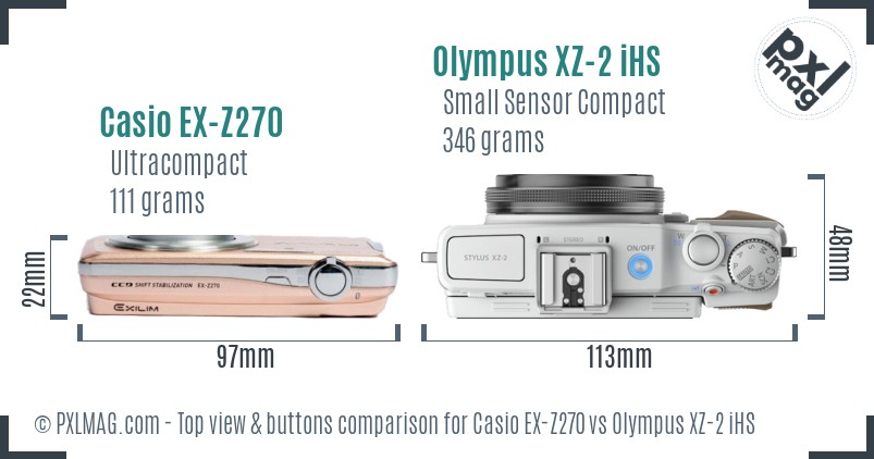 Casio EX-Z270 vs Olympus XZ-2 iHS top view buttons comparison