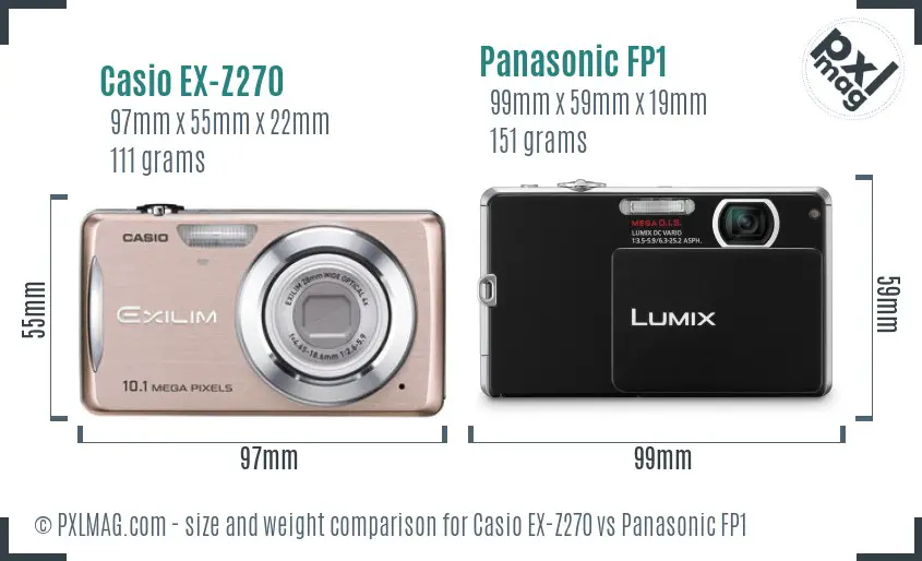 Casio EX-Z270 vs Panasonic FP1 size comparison