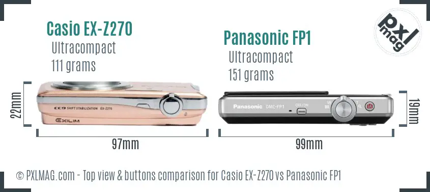 Casio EX-Z270 vs Panasonic FP1 top view buttons comparison