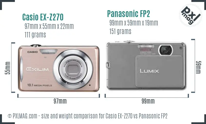 Casio EX-Z270 vs Panasonic FP2 size comparison