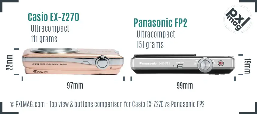Casio EX-Z270 vs Panasonic FP2 top view buttons comparison