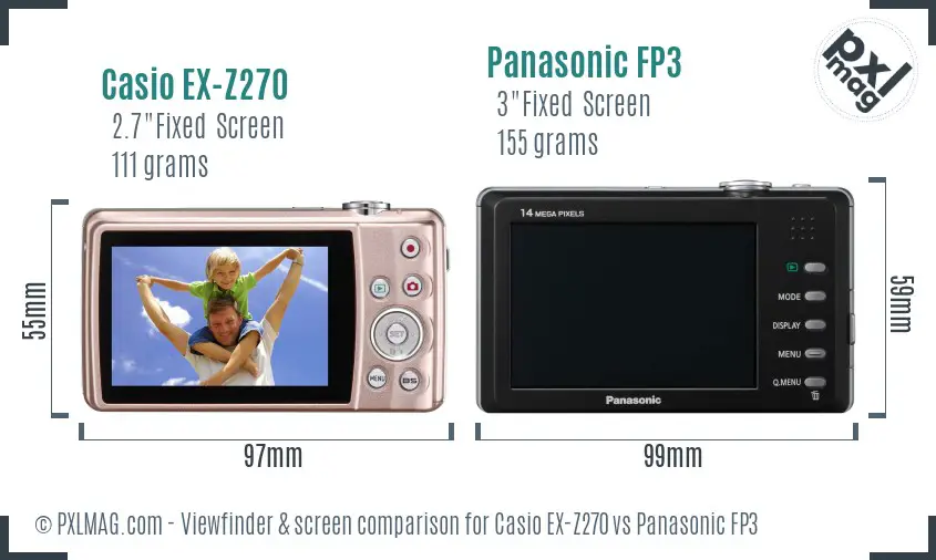 Casio EX-Z270 vs Panasonic FP3 Screen and Viewfinder comparison