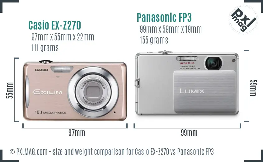 Casio EX-Z270 vs Panasonic FP3 size comparison