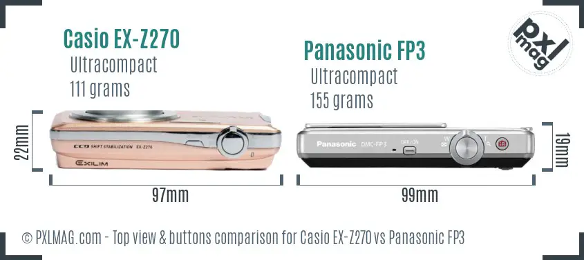 Casio EX-Z270 vs Panasonic FP3 top view buttons comparison