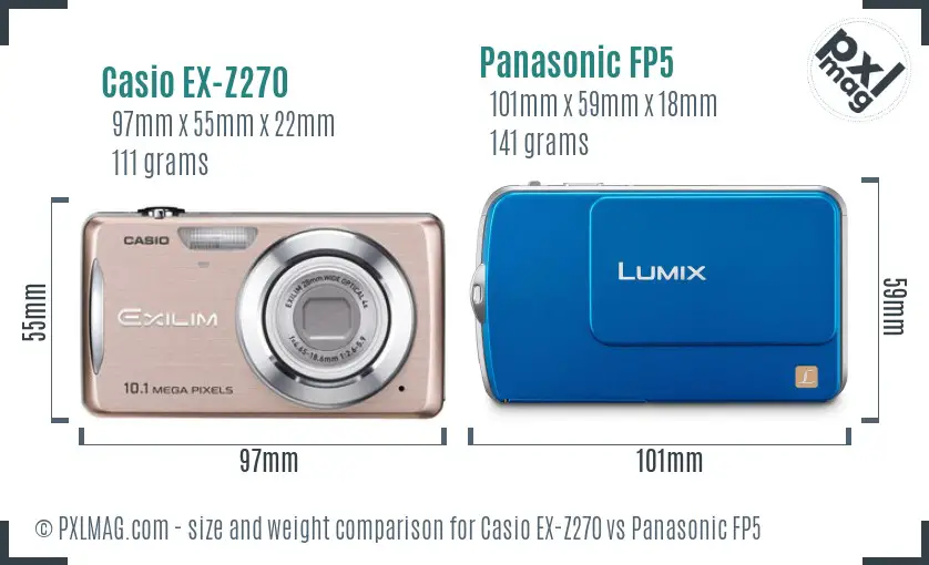 Casio EX-Z270 vs Panasonic FP5 size comparison