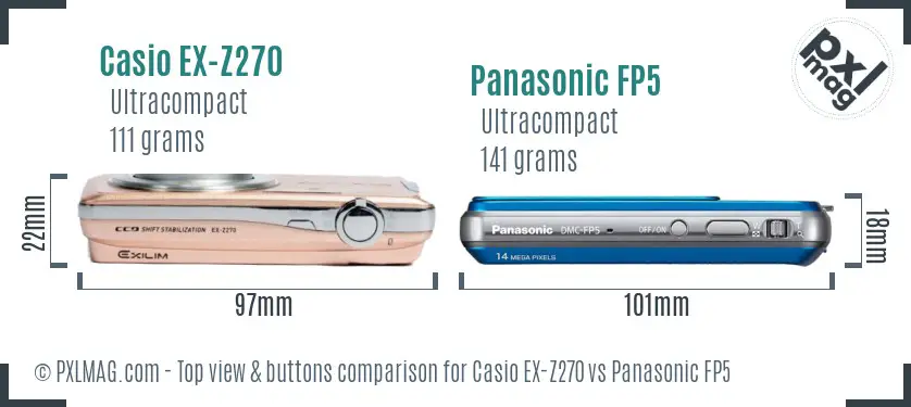 Casio EX-Z270 vs Panasonic FP5 top view buttons comparison