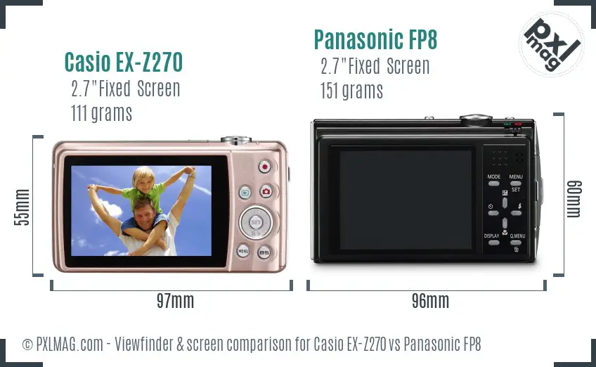 Casio EX-Z270 vs Panasonic FP8 Screen and Viewfinder comparison
