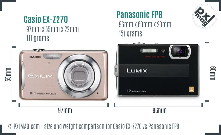 Casio EX-Z270 vs Panasonic FP8 size comparison