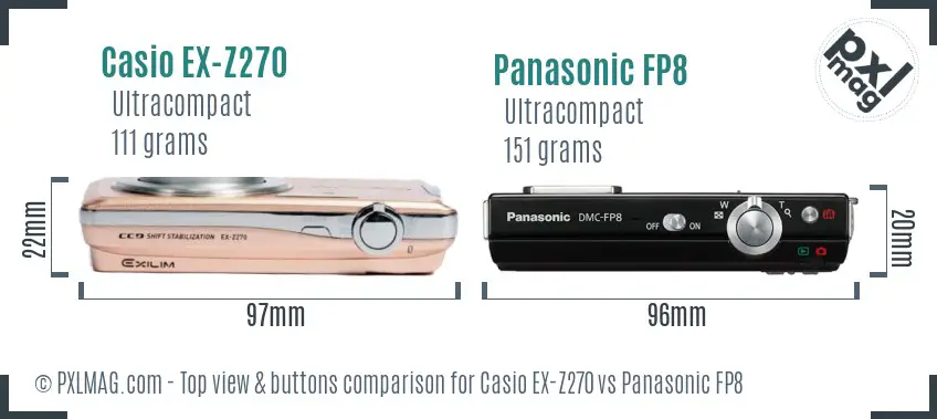 Casio EX-Z270 vs Panasonic FP8 top view buttons comparison