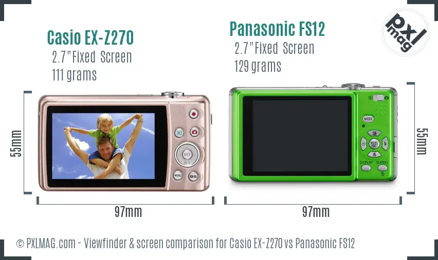 Casio EX-Z270 vs Panasonic FS12 Screen and Viewfinder comparison
