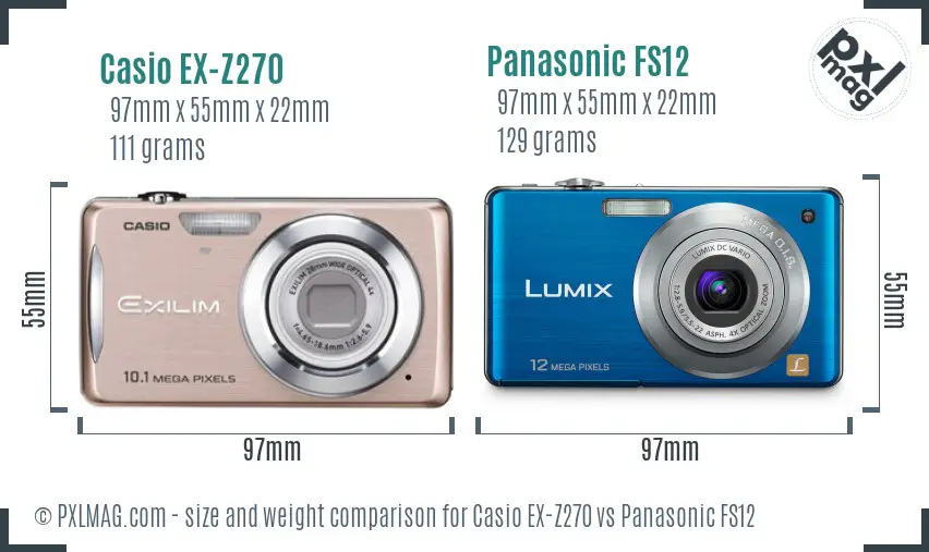 Casio EX-Z270 vs Panasonic FS12 size comparison
