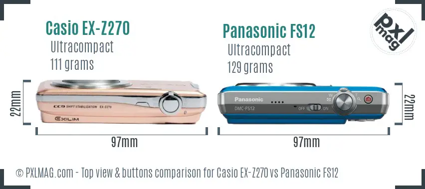 Casio EX-Z270 vs Panasonic FS12 top view buttons comparison