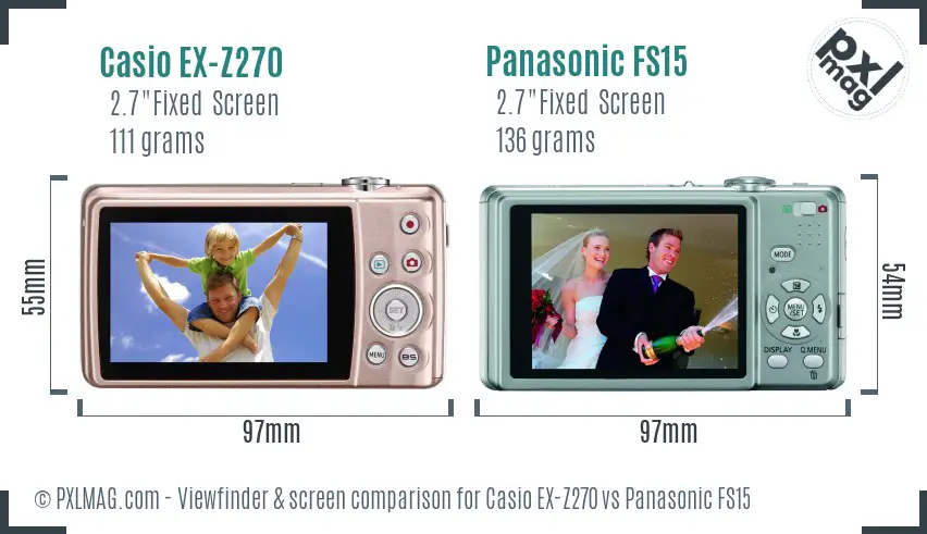 Casio EX-Z270 vs Panasonic FS15 Screen and Viewfinder comparison