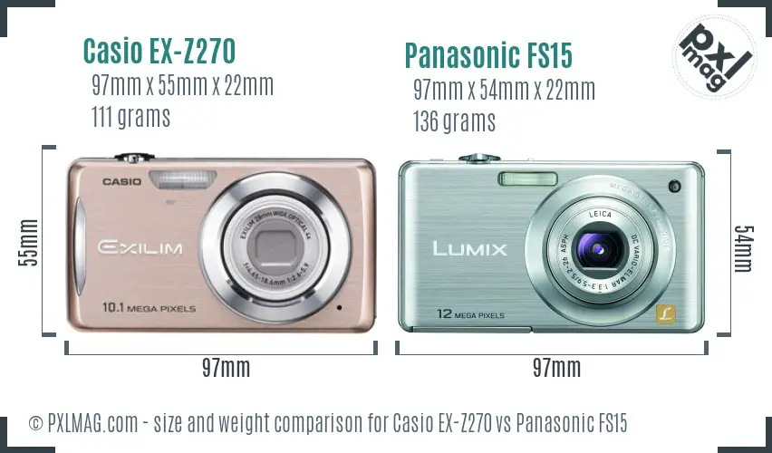 Casio EX-Z270 vs Panasonic FS15 size comparison