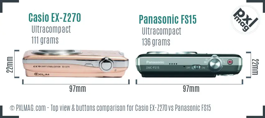 Casio EX-Z270 vs Panasonic FS15 top view buttons comparison
