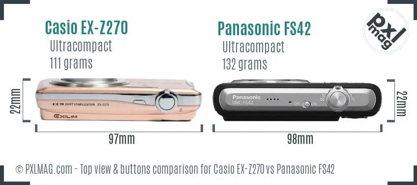 Casio EX-Z270 vs Panasonic FS42 top view buttons comparison