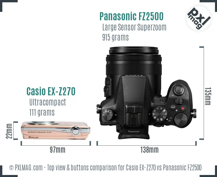 Casio EX-Z270 vs Panasonic FZ2500 top view buttons comparison