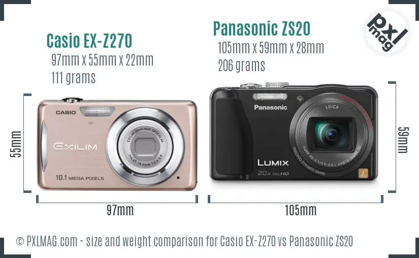 Casio EX-Z270 vs Panasonic ZS20 size comparison Casio EX-Z270 vs Panasonic ZS20 size comparison