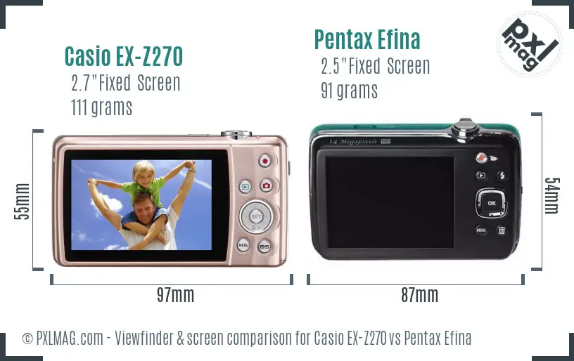 Casio EX-Z270 vs Pentax Efina Screen and Viewfinder comparison Casio EX-Z270 vs Pentax Efina Screen and Viewfinder comparison