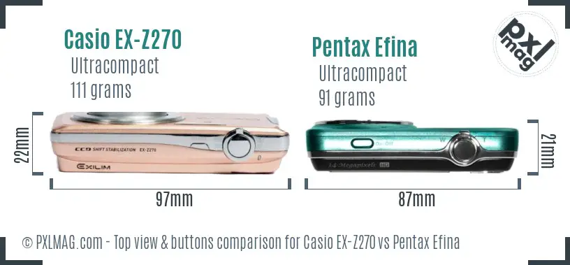 Casio EX-Z270 vs Pentax Efina top view buttons comparison Casio EX-Z270 vs Pentax Efina top view buttons comparison