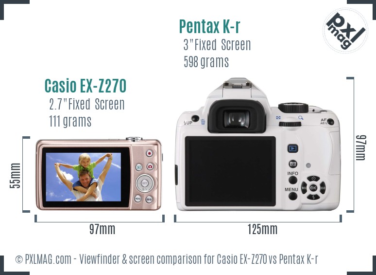 Casio EX-Z270 vs Pentax K-r Screen and Viewfinder comparison