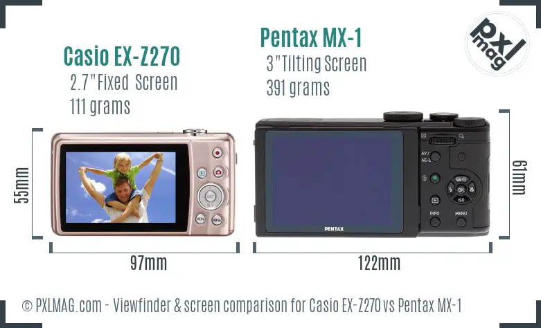 Casio EX-Z270 vs Pentax MX-1 Screen and Viewfinder comparison