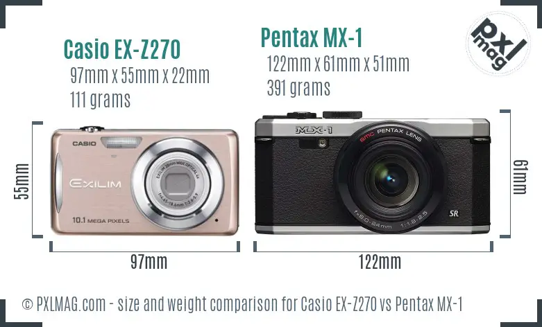 Casio EX-Z270 vs Pentax MX-1 size comparison