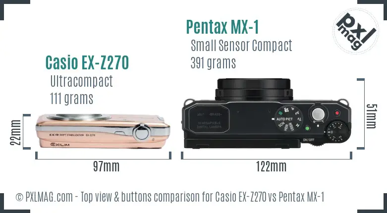 Casio EX-Z270 vs Pentax MX-1 top view buttons comparison