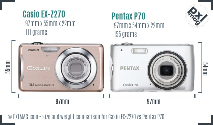 Casio EX-Z270 vs Pentax P70 size comparison