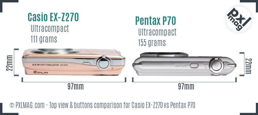 Casio EX-Z270 vs Pentax P70 top view buttons comparison