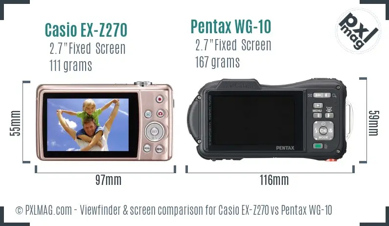 Casio EX-Z270 vs Pentax WG-10 Screen and Viewfinder comparison