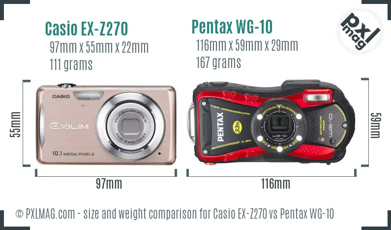 Casio EX-Z270 vs Pentax WG-10 size comparison