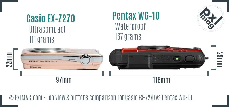 Casio EX-Z270 vs Pentax WG-10 top view buttons comparison